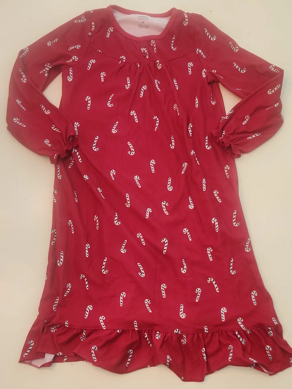 Carter's Just One You Christmas Candycane Flannel Nightgown Size 10